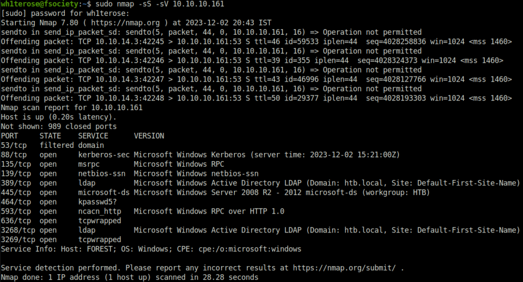 HTB - Forest nmap scan