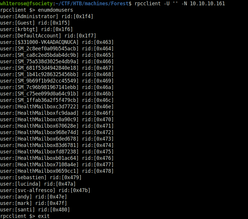 HTB - Forest RPC User Enumeration
