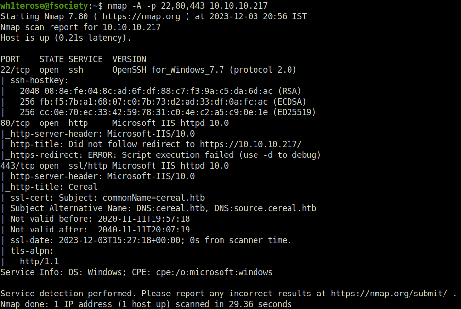 HTB - Cereal nmap aggressive scan