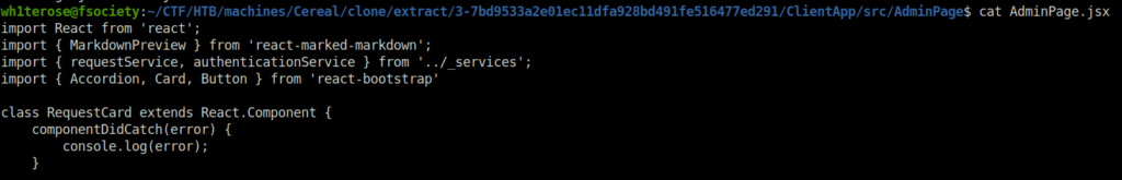 HTB - Cereal cat AdminPage.jsx