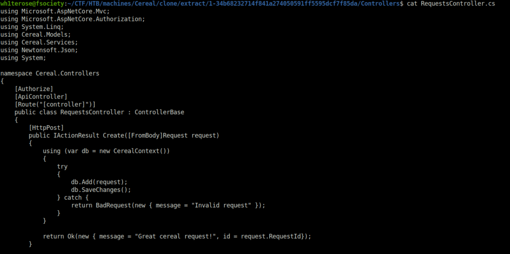 HTB - Cereal cat RequestsController.cs