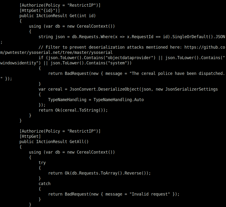 HTB - Cereal RequestsController.cs