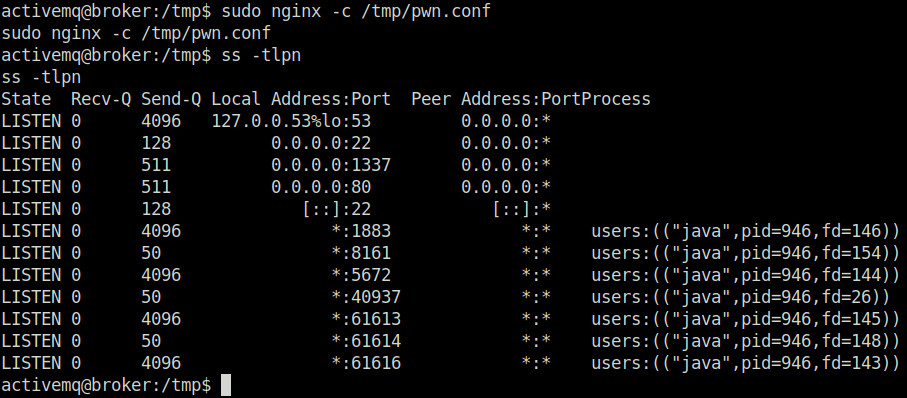 HTB - Broker sudo nginx -c /tmp/pwn.conf