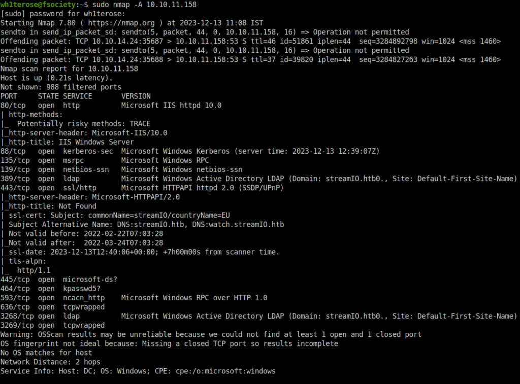 HTB - StreamIO nmap scan