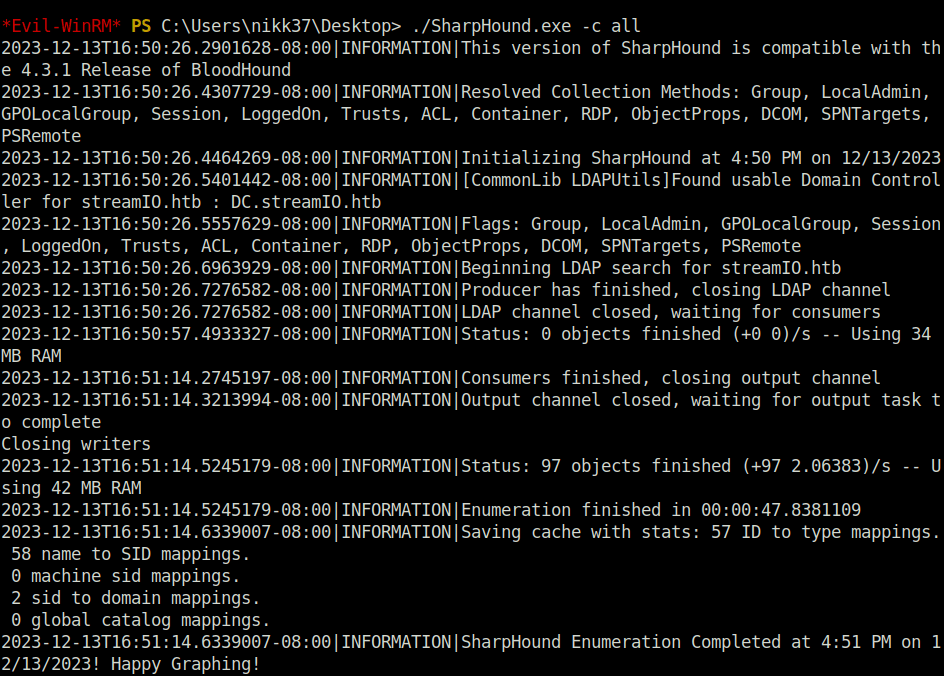 HTB - StreamIO Executing SharpHound