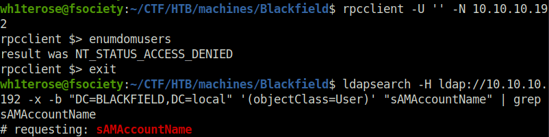 HTB - Blackfield RPC and LDAP user enumeration
