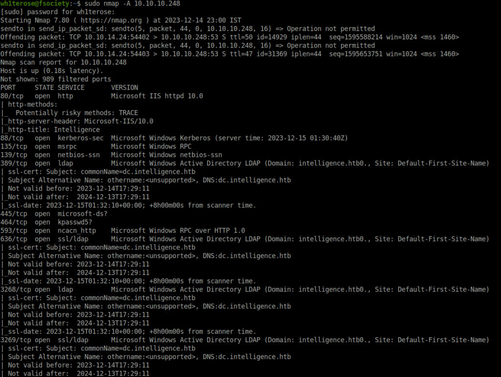 HTB - Intelligence nmap scan