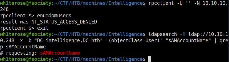 HTB - Intelligence RPC and LDAP user enum