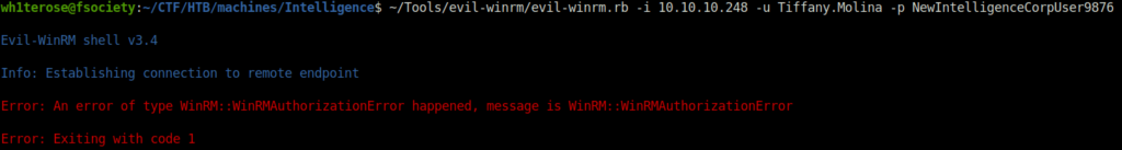HTB - Intelligence No shell via Winrm
