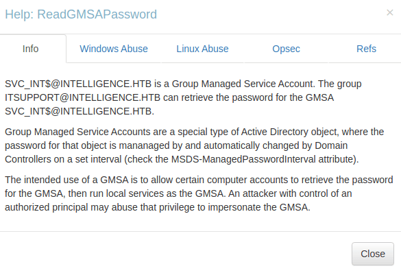 HTB - Intelligence ReadGMSAPassword abuse