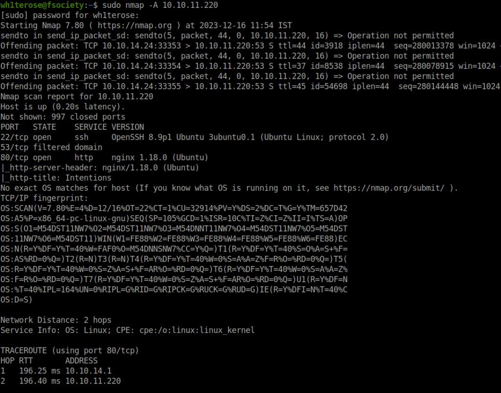 HTB - Intentions nmap scan
