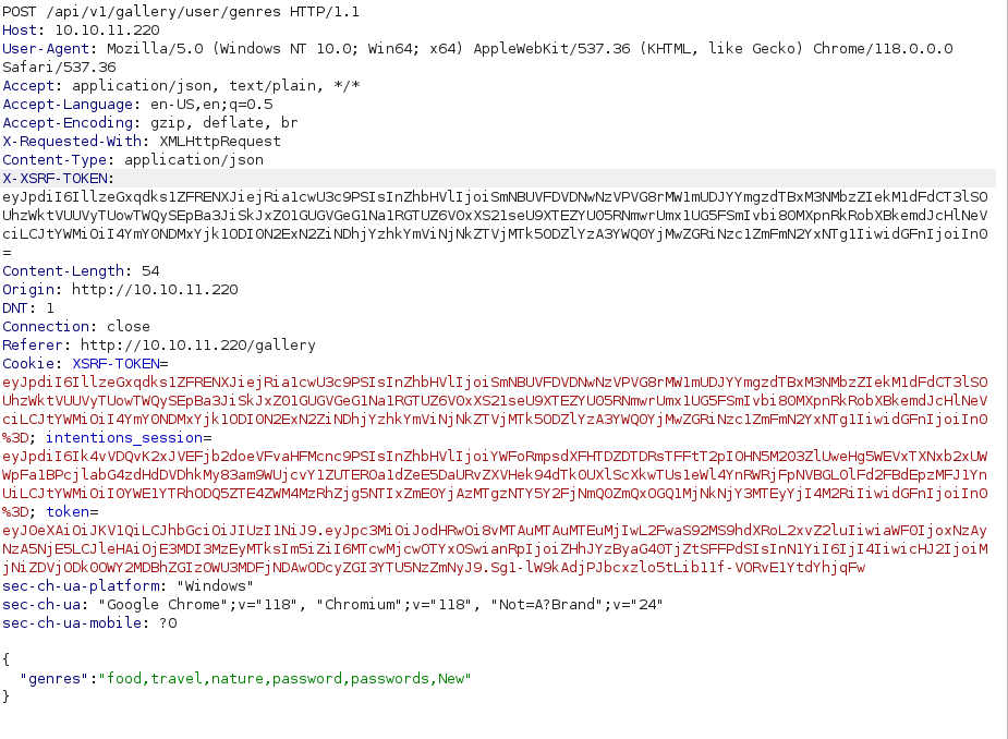 HTB - Intentions Burpsuite POST request
