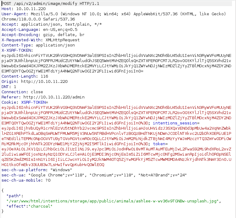 HTB - Intentions Burpsuite POST request