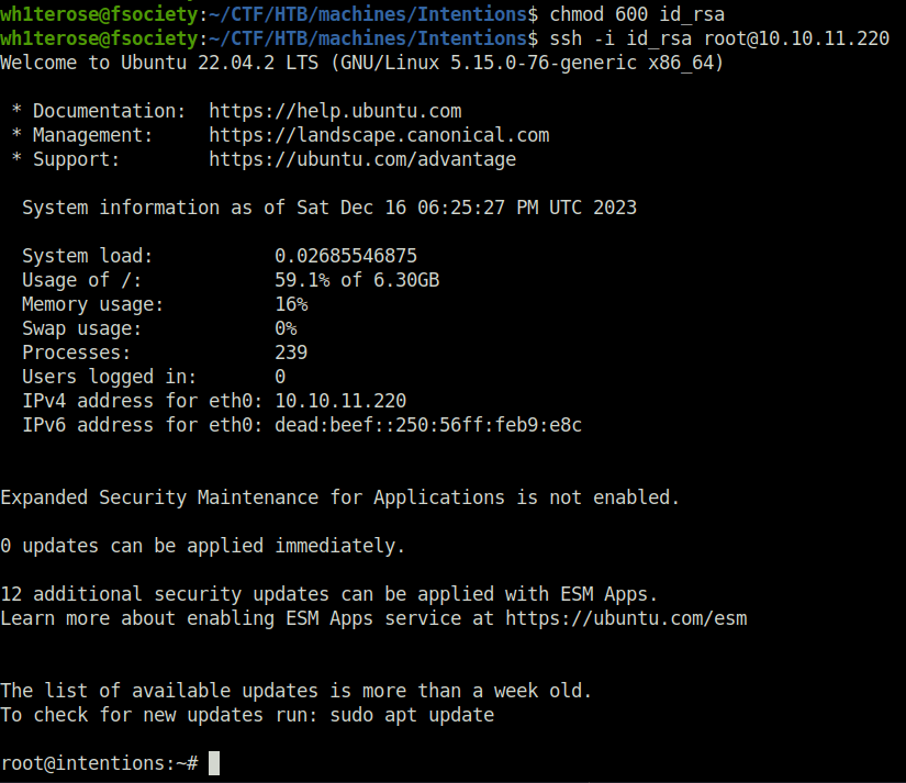 HTB - Intentions ssh login as root
