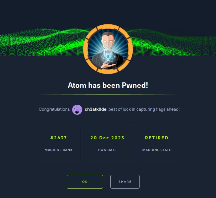 HTB - Atom Machine completed