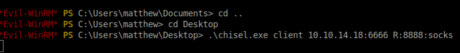 HTB - Cerberus executing the chisel client