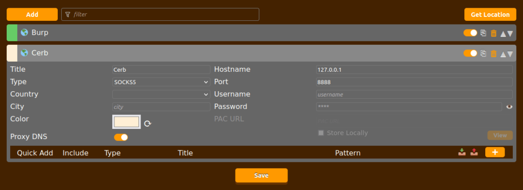 HTB - Cerberus Foxyproxy configuration