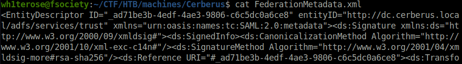 HTB - Cerberus FederationMetadata.xml