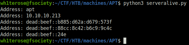 HTB - APT serveralive.py result