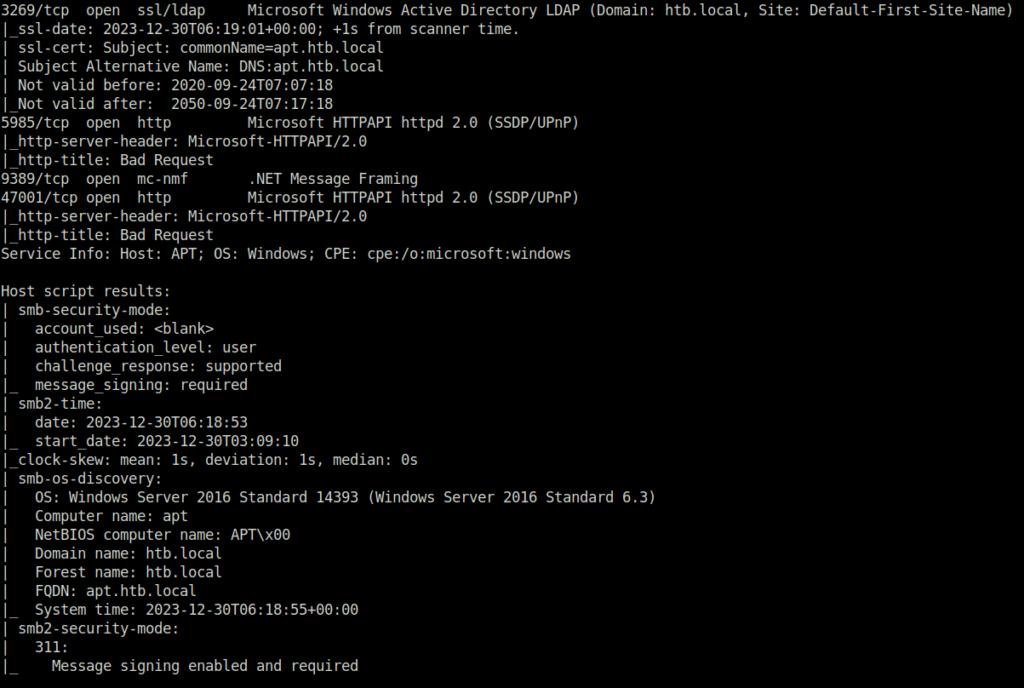 HTB - APT IPV6 aggressive scan