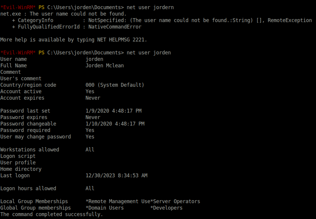 HTB - Multimaster net user jordern