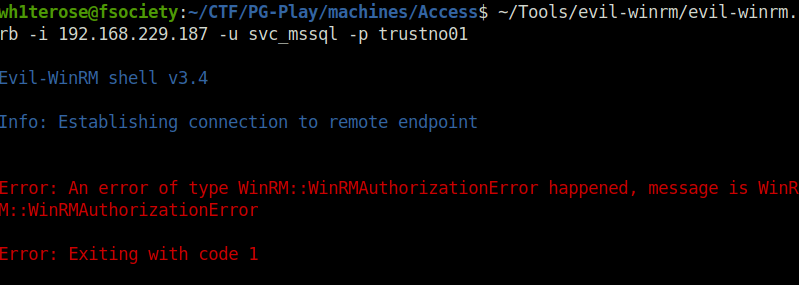 PG - Access unable to get shell