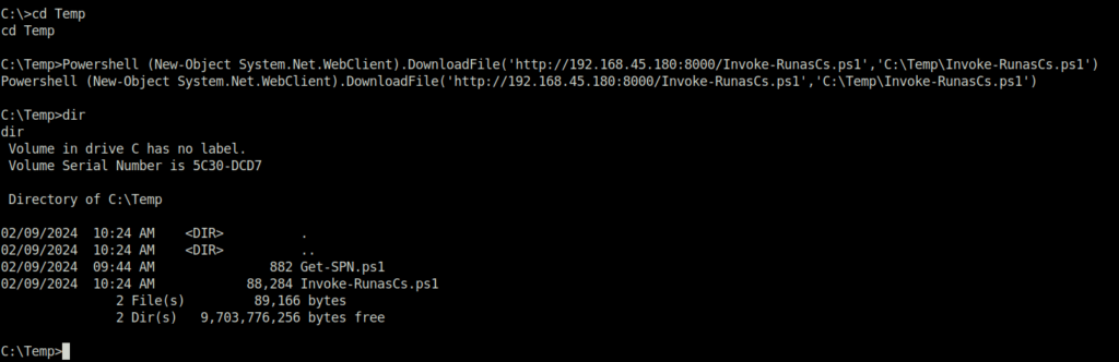 PG - Access downloading Invoke-RunasCs.ps1 on target