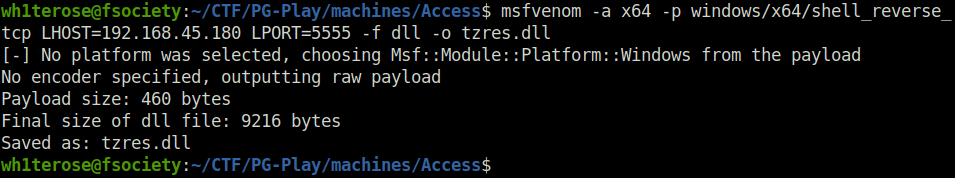 PG - Access creating payload with msfvenom
