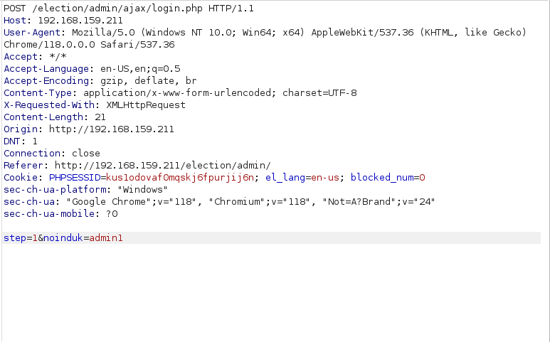 PG - Election1 Burpsuite POST request