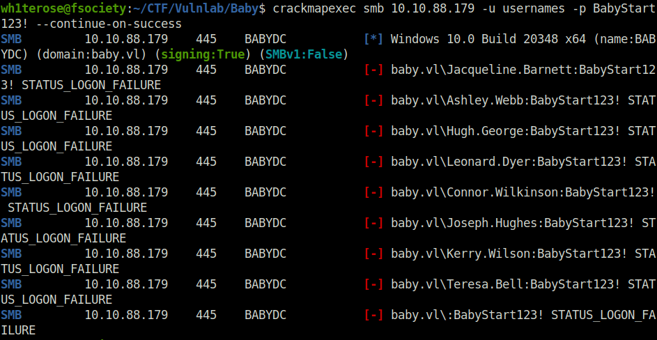 Vulnlab - Baby crackmapexec password spray