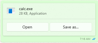 Hacking Windows via WhatsApp Messenger RCE calc.exe